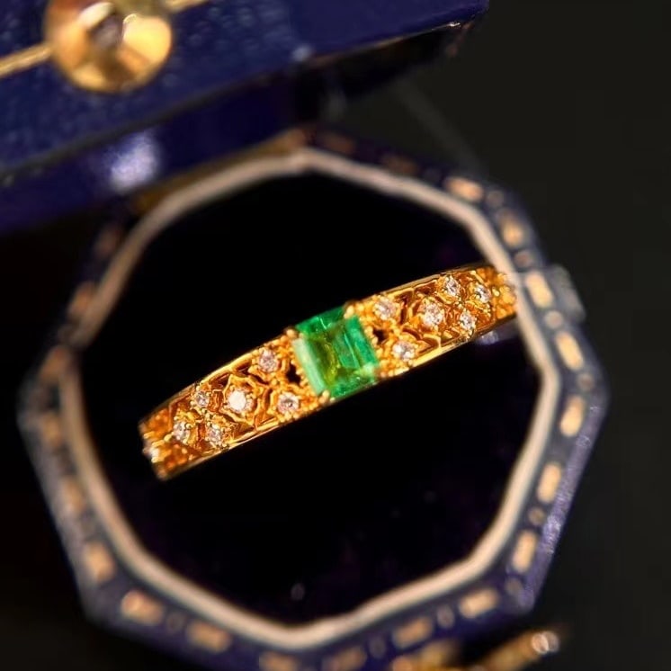 14k Gold 0.28 Ctw Natural Emerald & Diamond Ring - 4