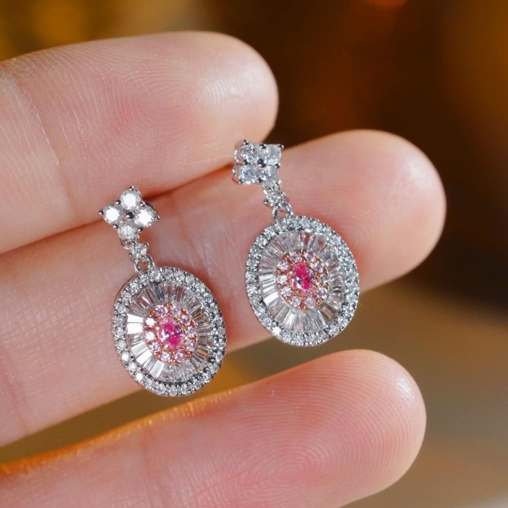14k Gold 1.00 Ctw Natural Pink Diamond & Diamond Earrings: Ref:231188091 // gold content:14k gold // main gemstone:pink diamond // shape:oval // carat weight:0. 16ct // color:pink // treatment:natural // // adjacent gemstone 2 : diamond // shape:multiple // c