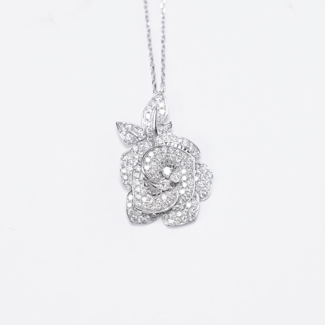 14k Gold 0.73 Ct Natural H Diamond & Flowers Necklace - 5