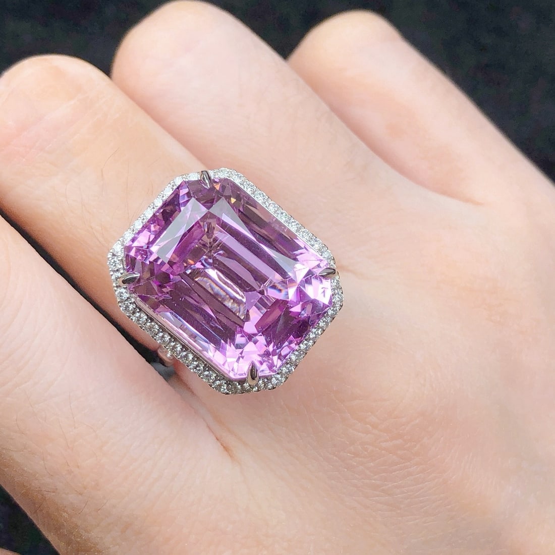 14k Gold 23.21 Ctw Natural Kunzite & Diamond Ring - 7