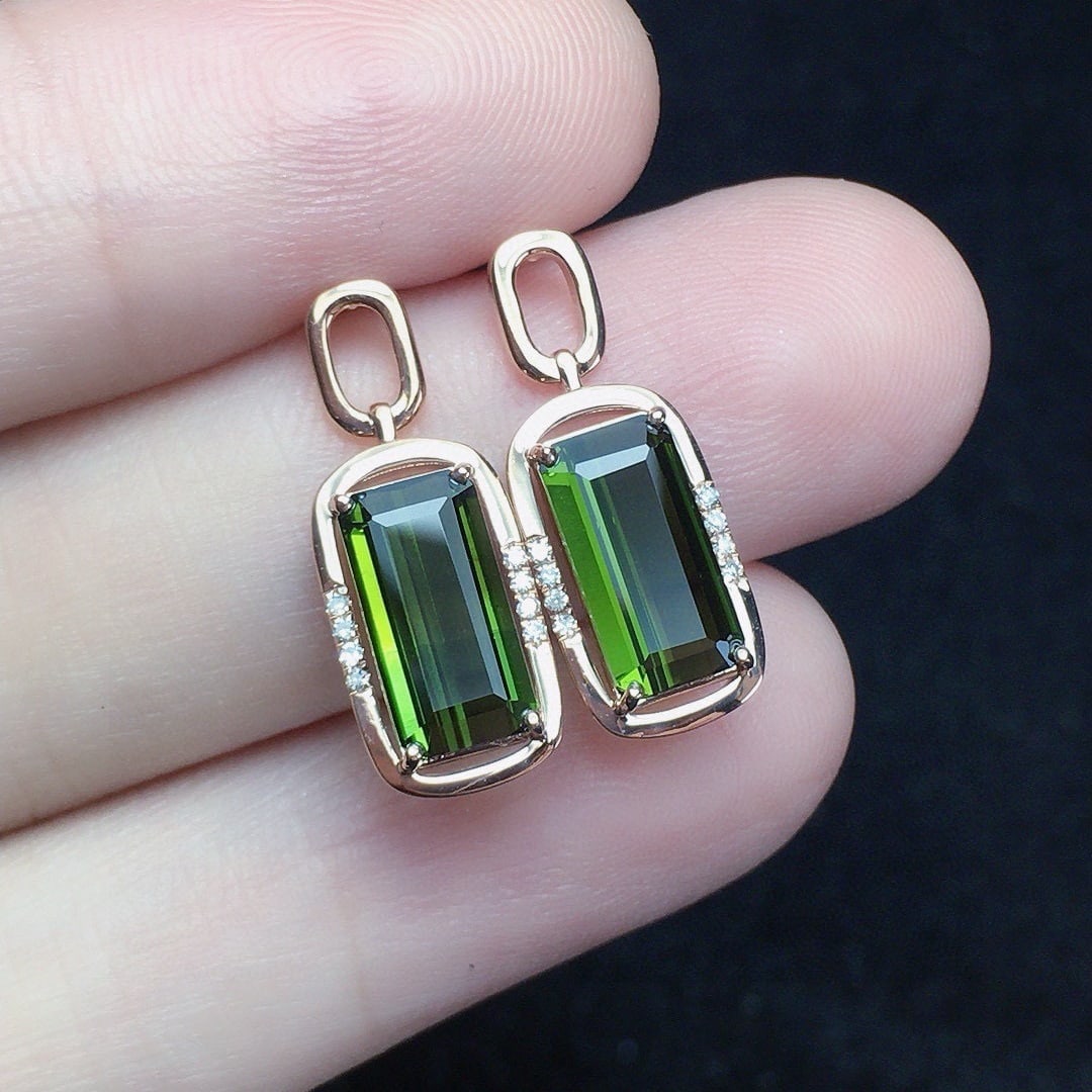 14k Gold 2.76 Ct Natural Tourmaline & Diamond Earrings - 2
