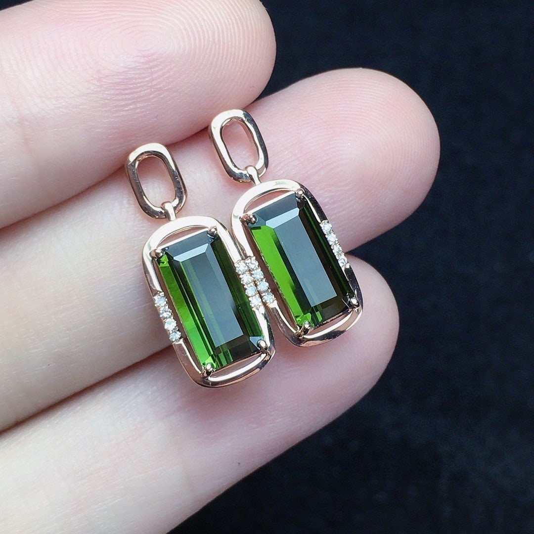 14k Gold 2.76 Ct Natural Tourmaline & Diamond Earrings - 3