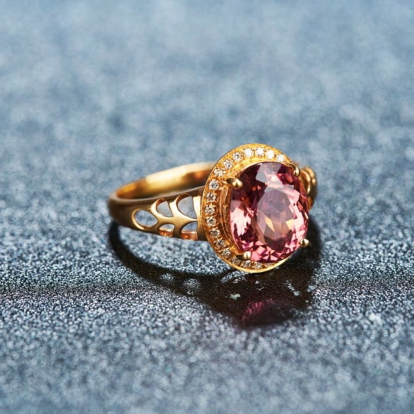 14k Gold 2.5 Ct Natural Tourmaline & Diamond Ring - 4