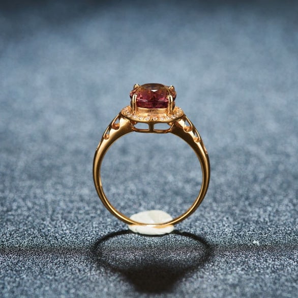 14k Gold 2.5 Ct Natural Tourmaline & Diamond Ring - 6