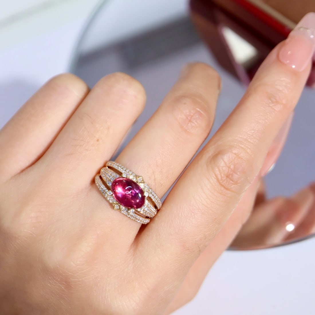 14k Gold 2.50 Ctw Natural Tourmaline & Diamond Ring - 8