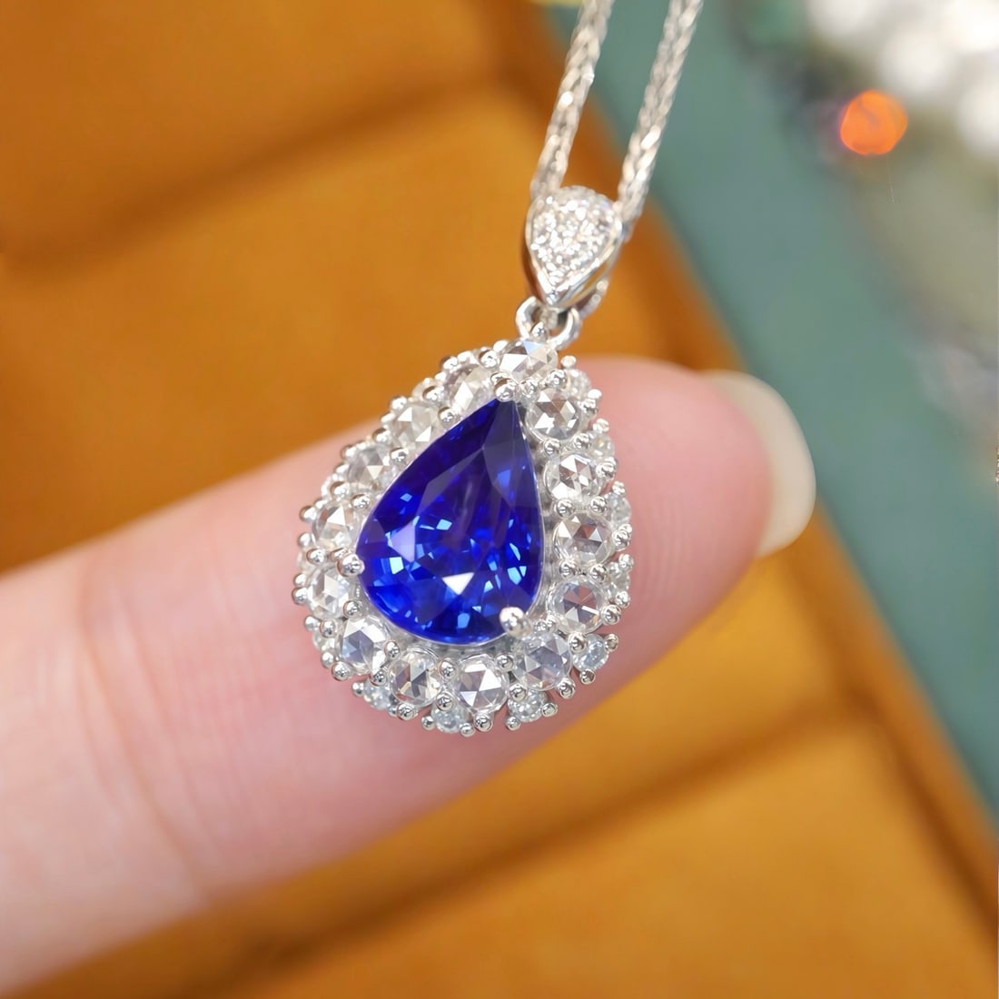 14k Gold 1.80 Ctw Natural Sapphire & Diamond Pendant( Without Chain ) - 2
