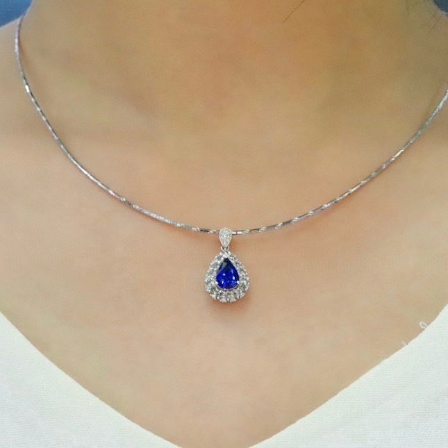 14k Gold 1.80 Ctw Natural Sapphire & Diamond Pendant( Without Chain ) - 5