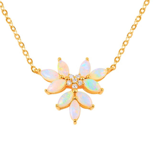 14k Gold 0.96 Ctw Natural Opal & Diamond Necklace - 5
