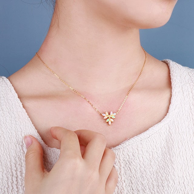 14k Gold 0.96 Ctw Natural Opal & Diamond Necklace - 6