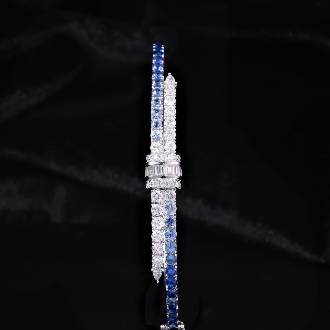 14k Gold 3.25 Ctw Natural Sapphire & Diamond Bangle - 3