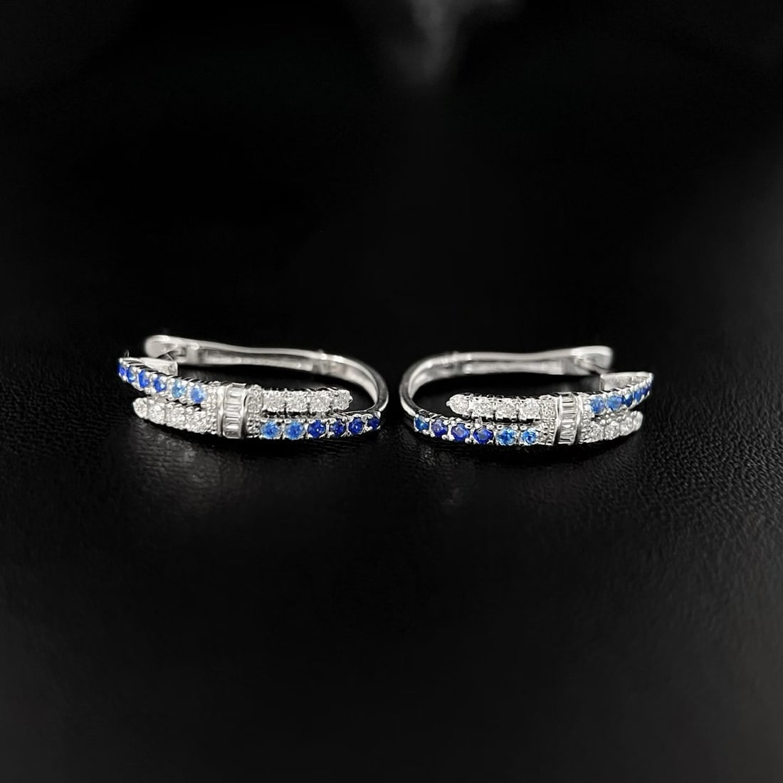 14k Gold 0.72 Ctw Natural Sapphire & Diamond Earrings - 4