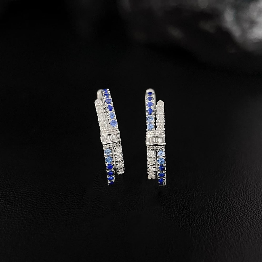 14k Gold 0.72 Ctw Natural Sapphire & Diamond Earrings - 5