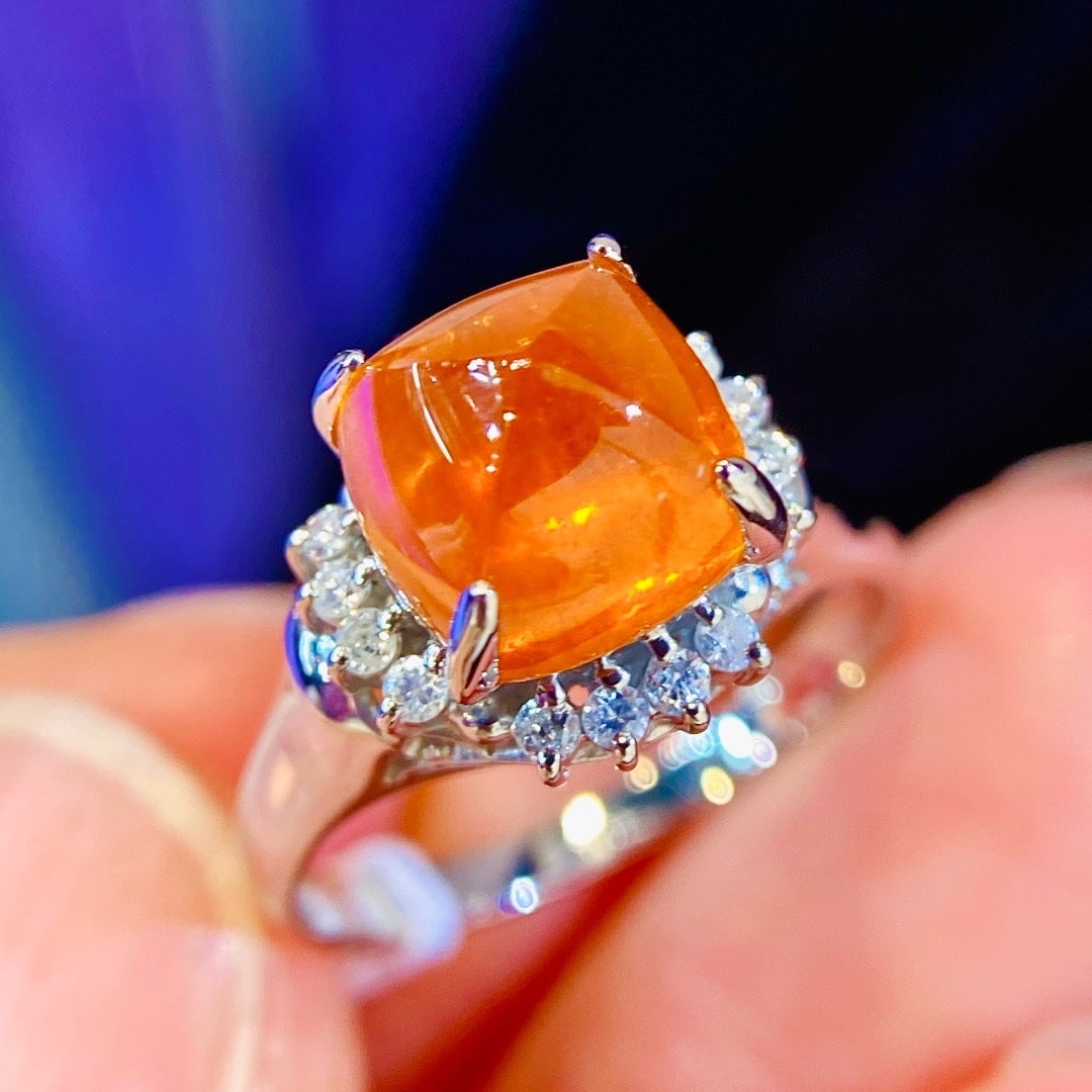 14k Gold 4.23 Ctw Natural Spessartine & Diamond Ring - 2