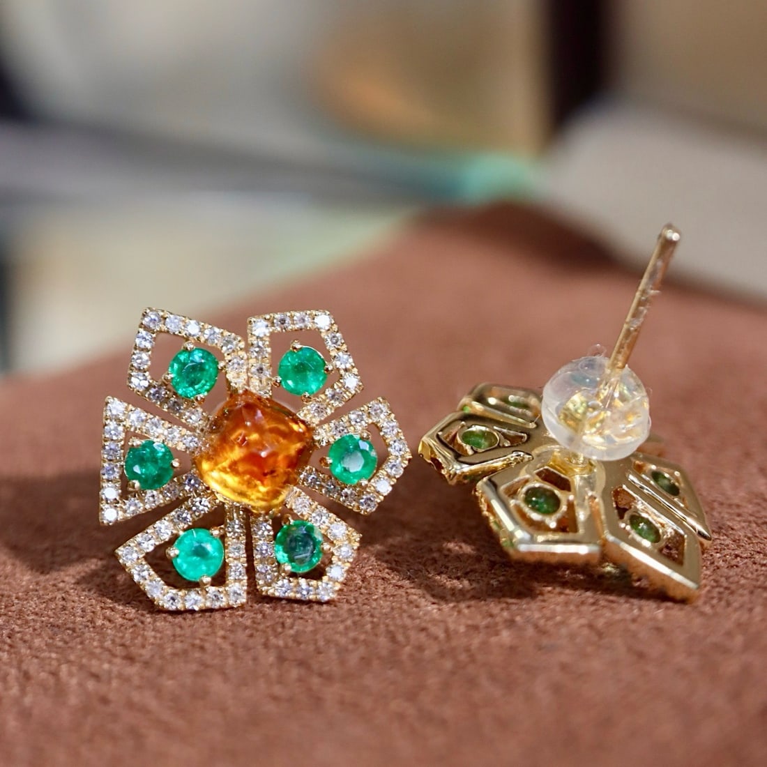 14k Gold 2.69 Ctw Natural Spessartine & Diamond Earrings - 3