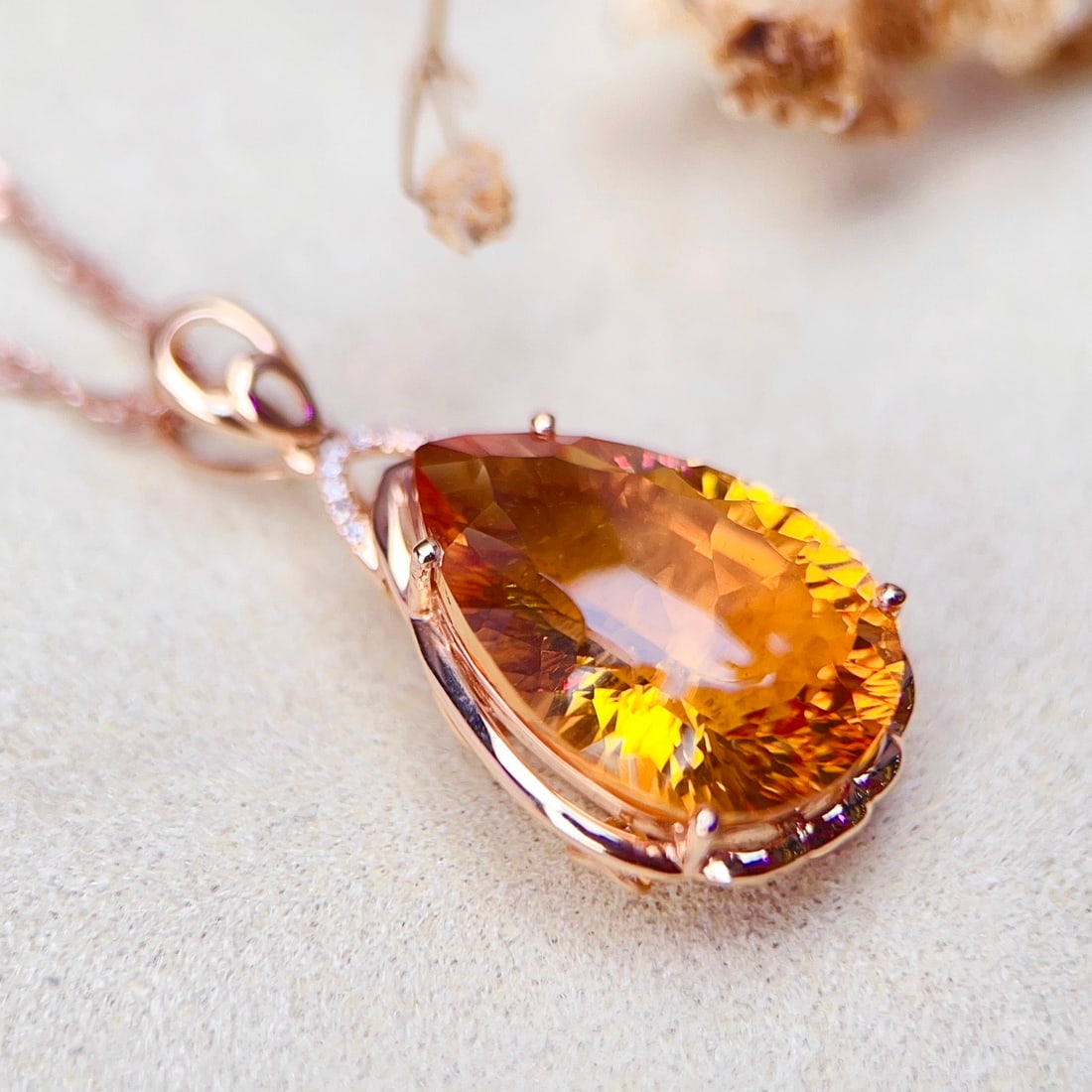 14k Gold 9.22 Ctw Natural Citrine & Diamond Pendant( Without Chain ) - 4