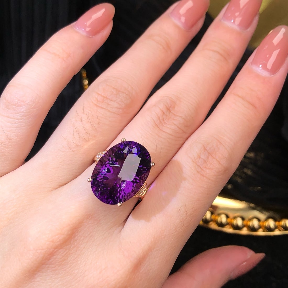 14k Gold 14.60 Ct Natural Amethyst & Diamond Ring - 6