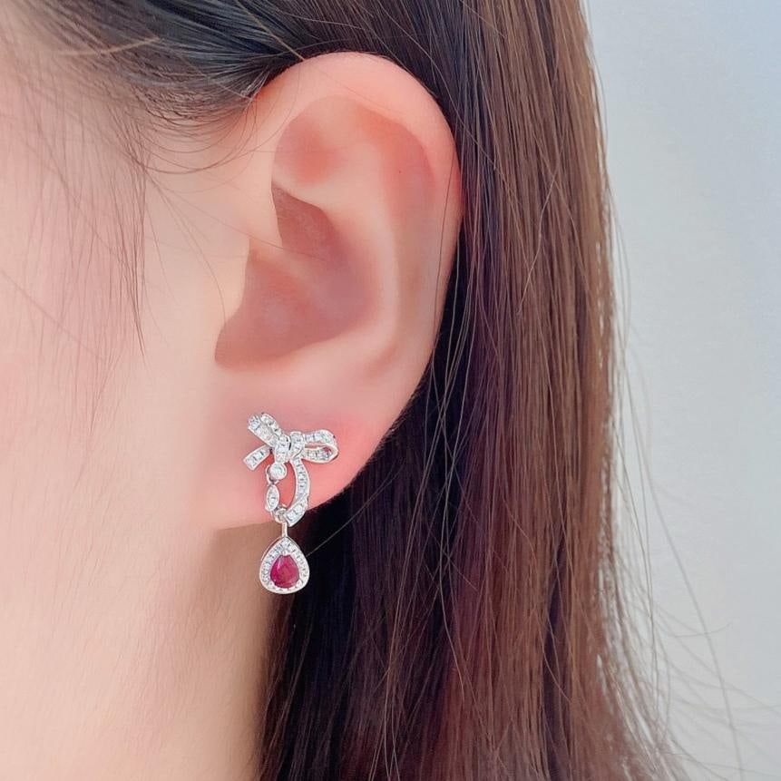 14k Gold 0.92 Ctw Natural Ruby & Diamond Earrings - 2