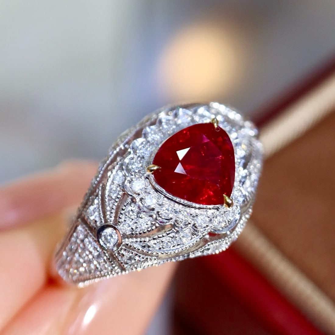 14k Gold 1.59 Ctw Vivid Red Natural Ruby & Diamond Ring - 2