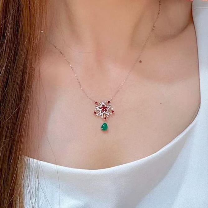 14k Gold 1.51 Ctw Natural Emerald & Ruby Necklace - 2