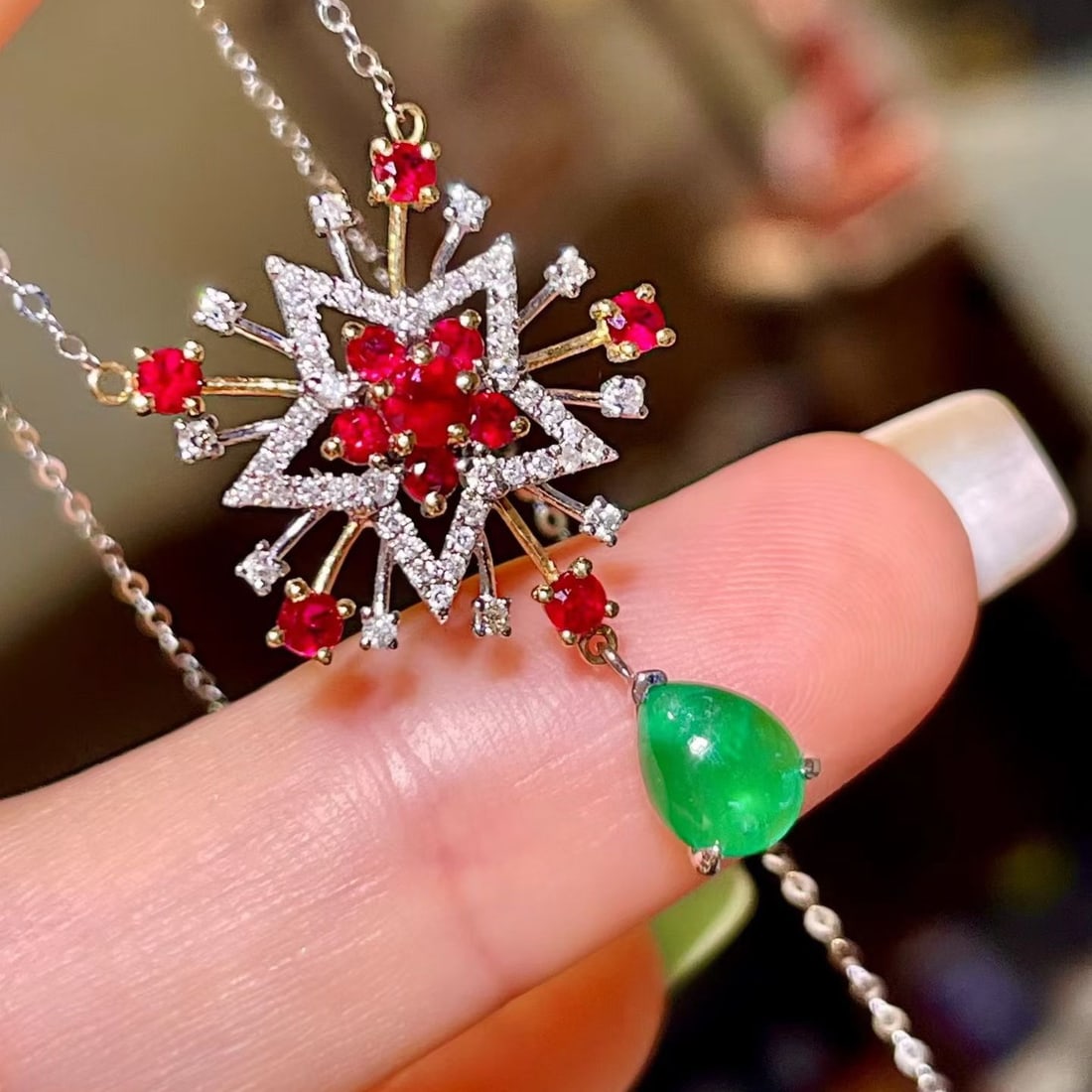 14k Gold 1.51 Ctw Natural Emerald & Ruby Necklace - 3
