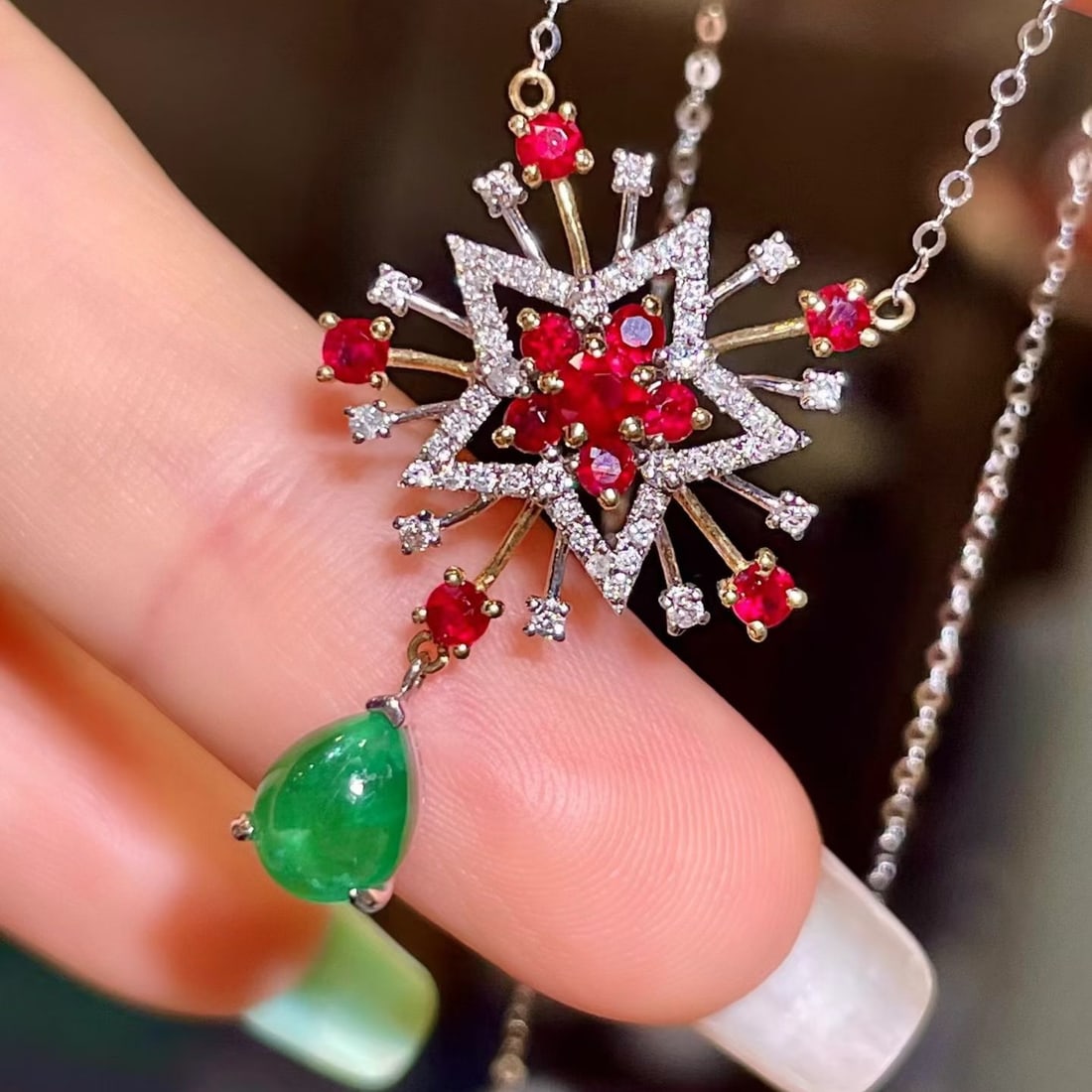 14k Gold 1.51 Ctw Natural Emerald & Ruby Necklace - 4