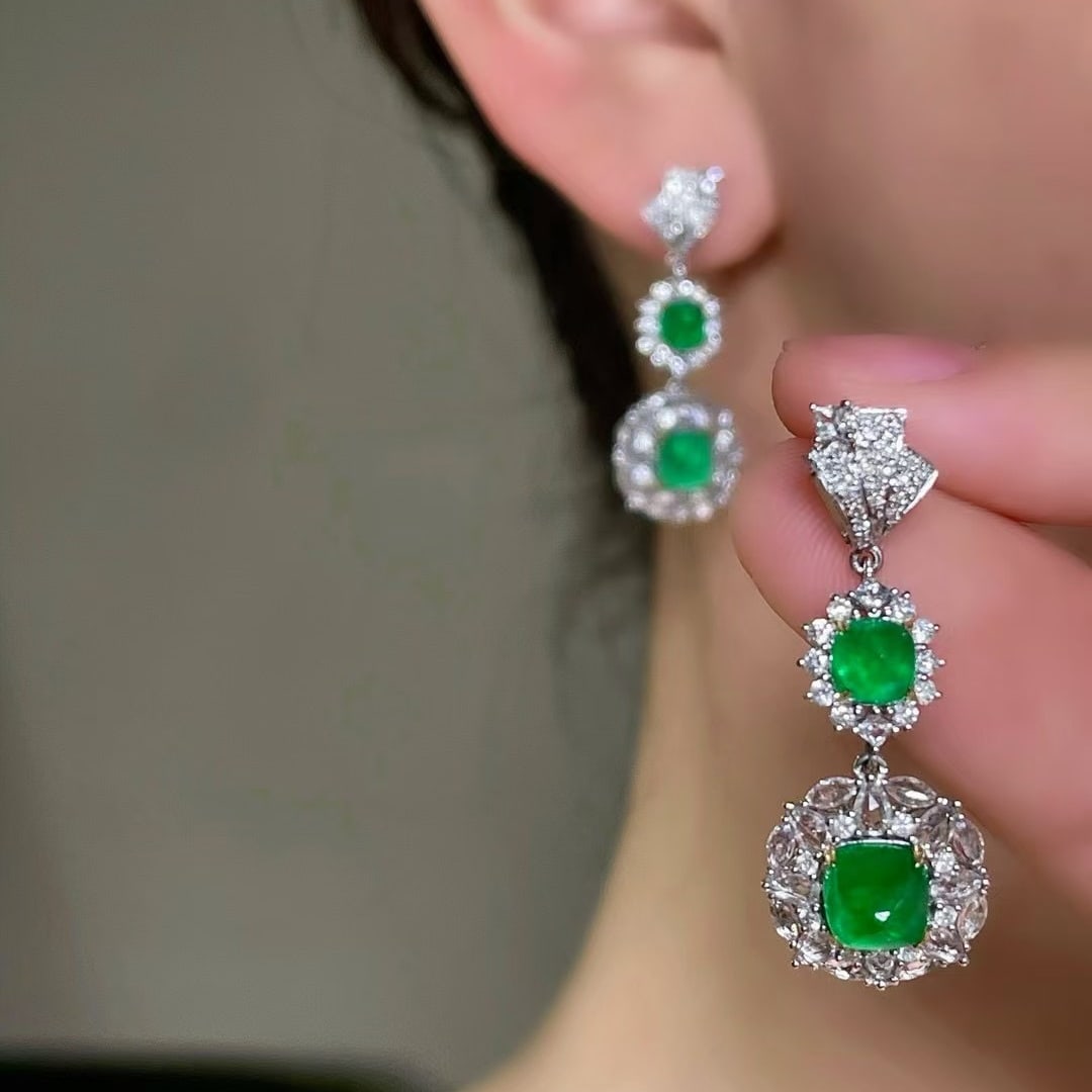 14k Gold 4.12 Ctw Natural Emerald & Diamond Earrings - 5
