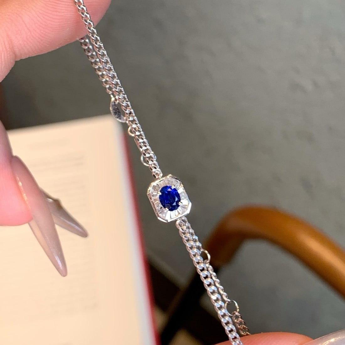 14k Gold 0.3 Ct Natural Sapphire & Diamond Necklace - 3
