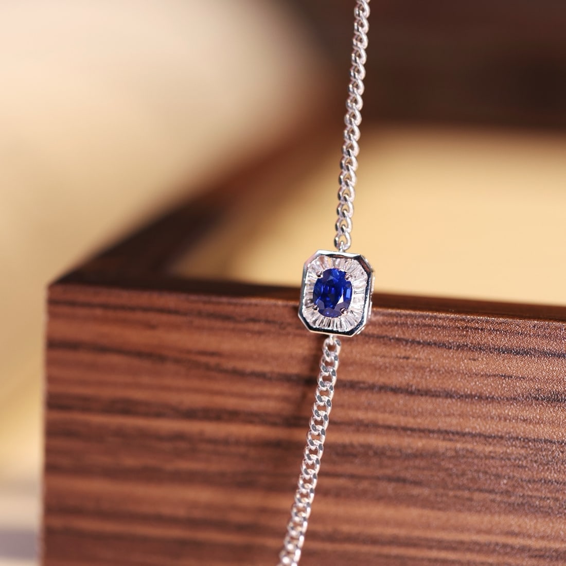 14k Gold 0.3 Ct Natural Sapphire & Diamond Necklace - 4