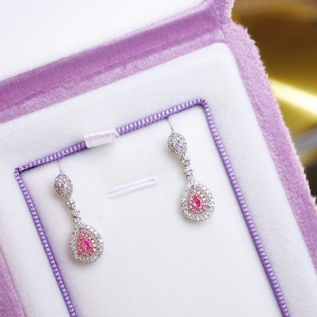 14k Gold 0.64 Ctw Natural Pink Diamond & Diamond Earrings - 2