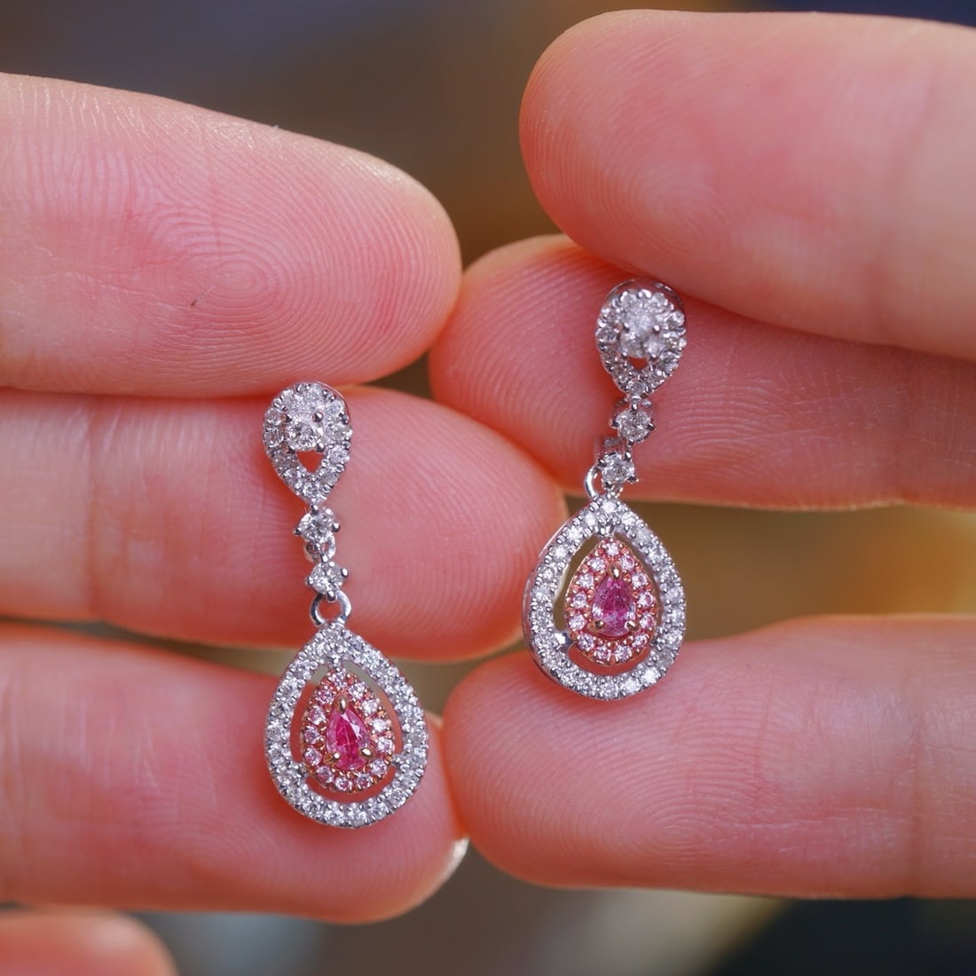 14k Gold 0.64 Ctw Natural Pink Diamond & Diamond Earrings - 9