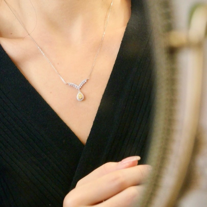 14k Gold 0.58 Ctw Natural Yellow Diamond & Diamond Necklace - 5