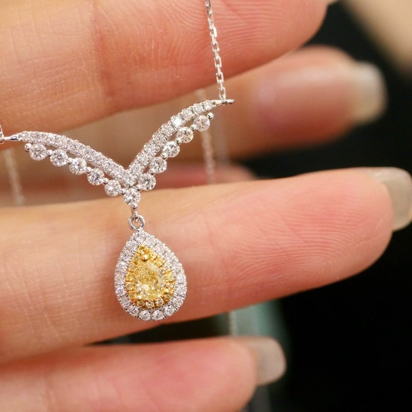 14k Gold 0.58 Ctw Natural Yellow Diamond & Diamond Necklace - 6