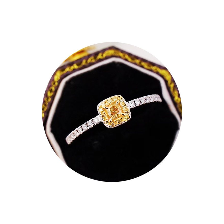 14k Gold 0.2 Ct Natural Yellow Diamond & Diamond Ring - 2