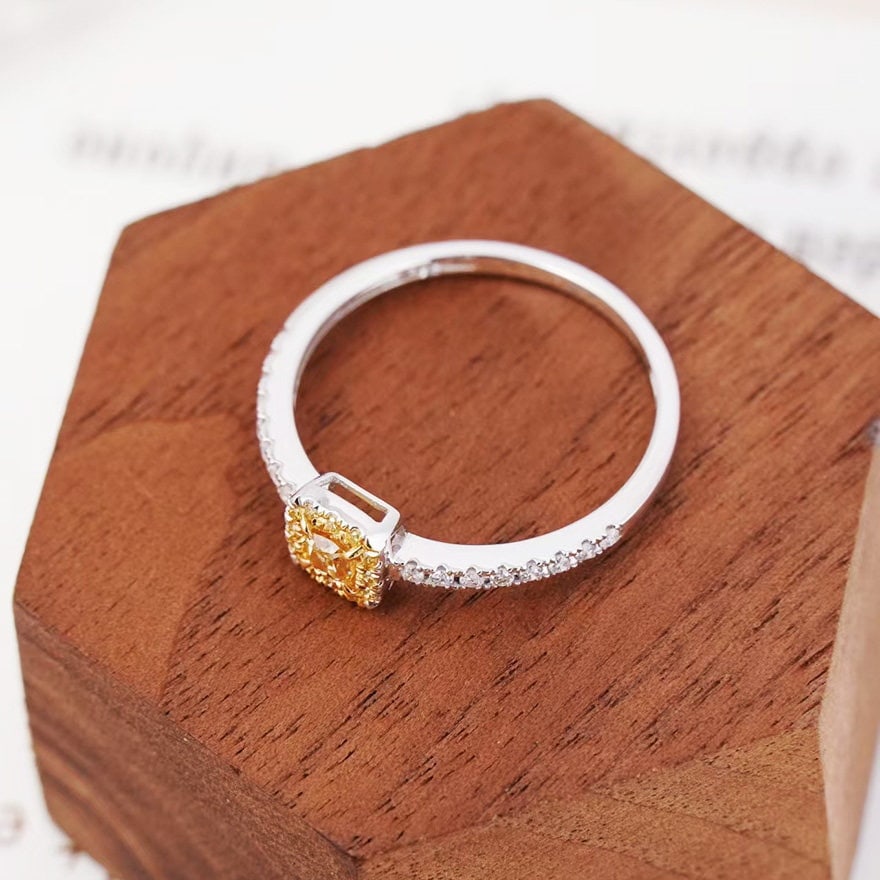 14k Gold 0.2 Ct Natural Yellow Diamond & Diamond Ring - 3