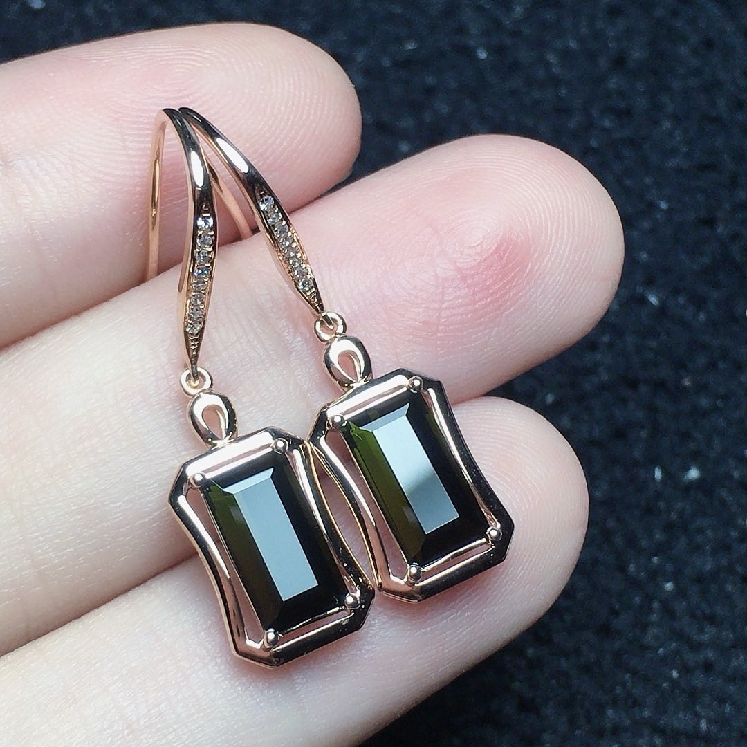 14k Gold 2.52 Ct Natural Tourmaline & Diamond Earrings - 2