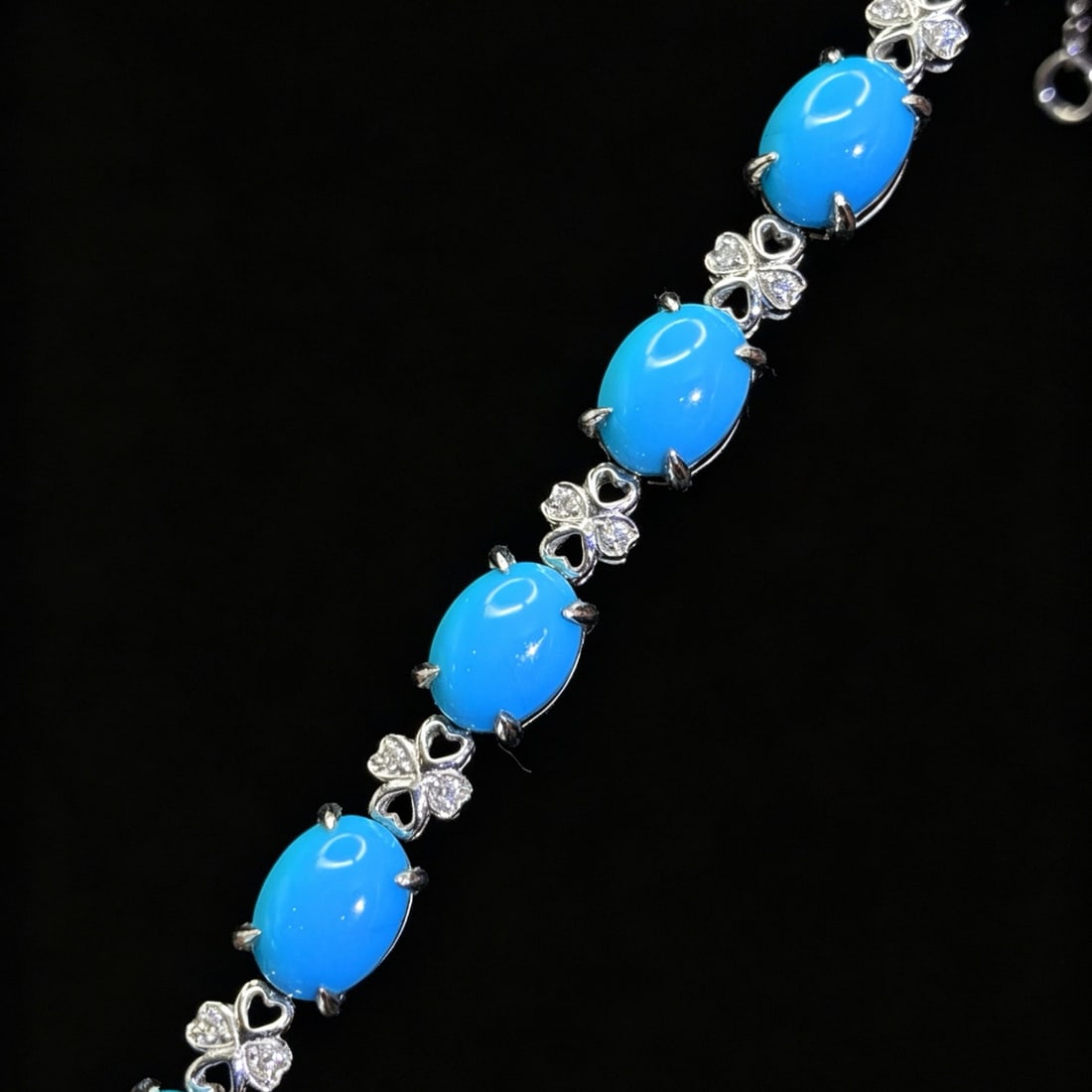 14k Gold 6.21 Ctw Natural Blue Turquoise & Diamond Bracelet - 4