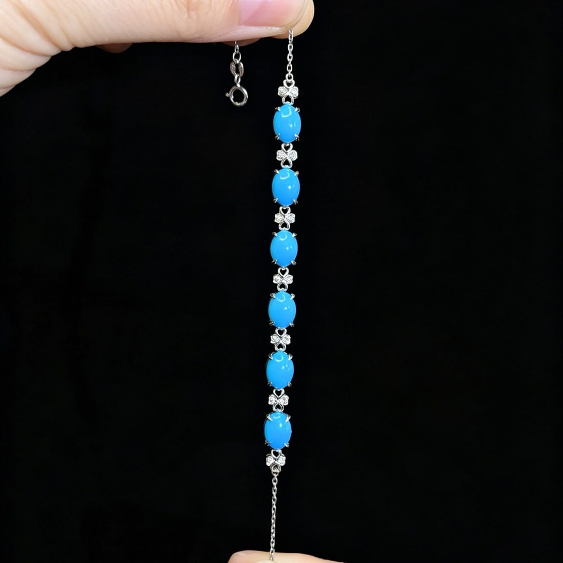 14k Gold 6.21 Ctw Natural Blue Turquoise & Diamond Bracelet - 6