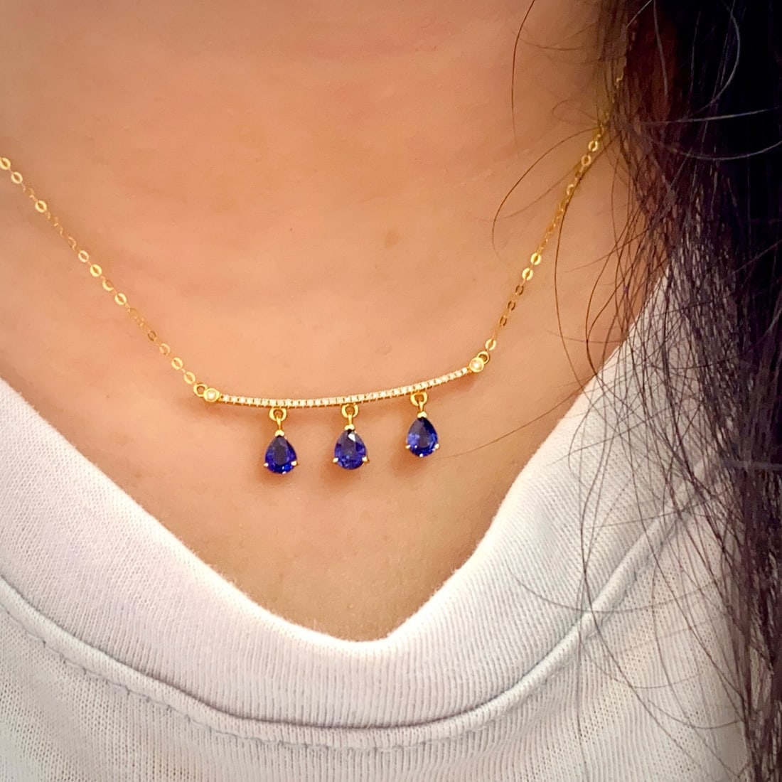 14k Gold 1.25 Ct Natural Sapphire & Diamond Necklace - 5