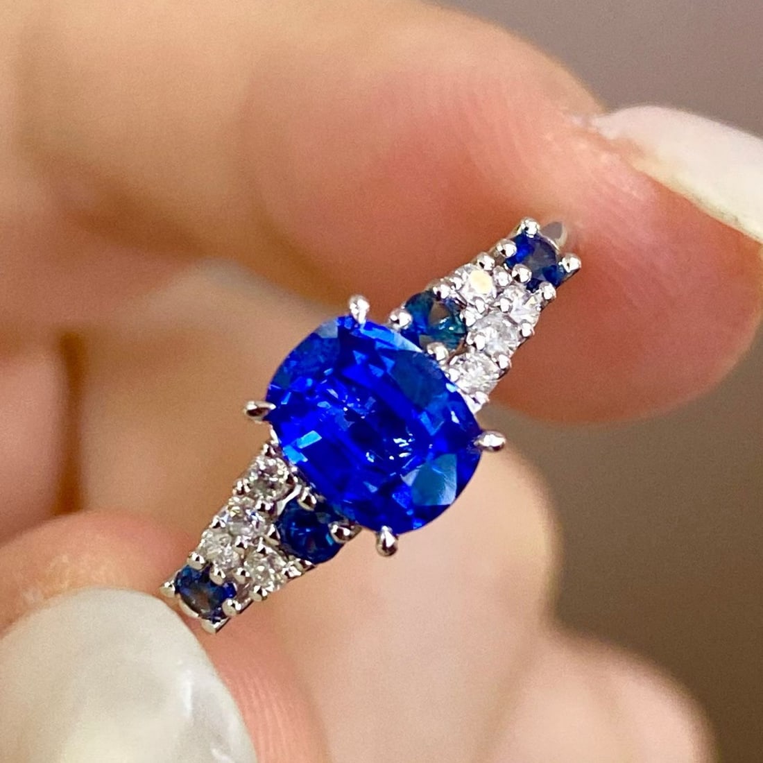 14k Gold 1.41 Ct Natural Sapphire & Diamond Ring - 4