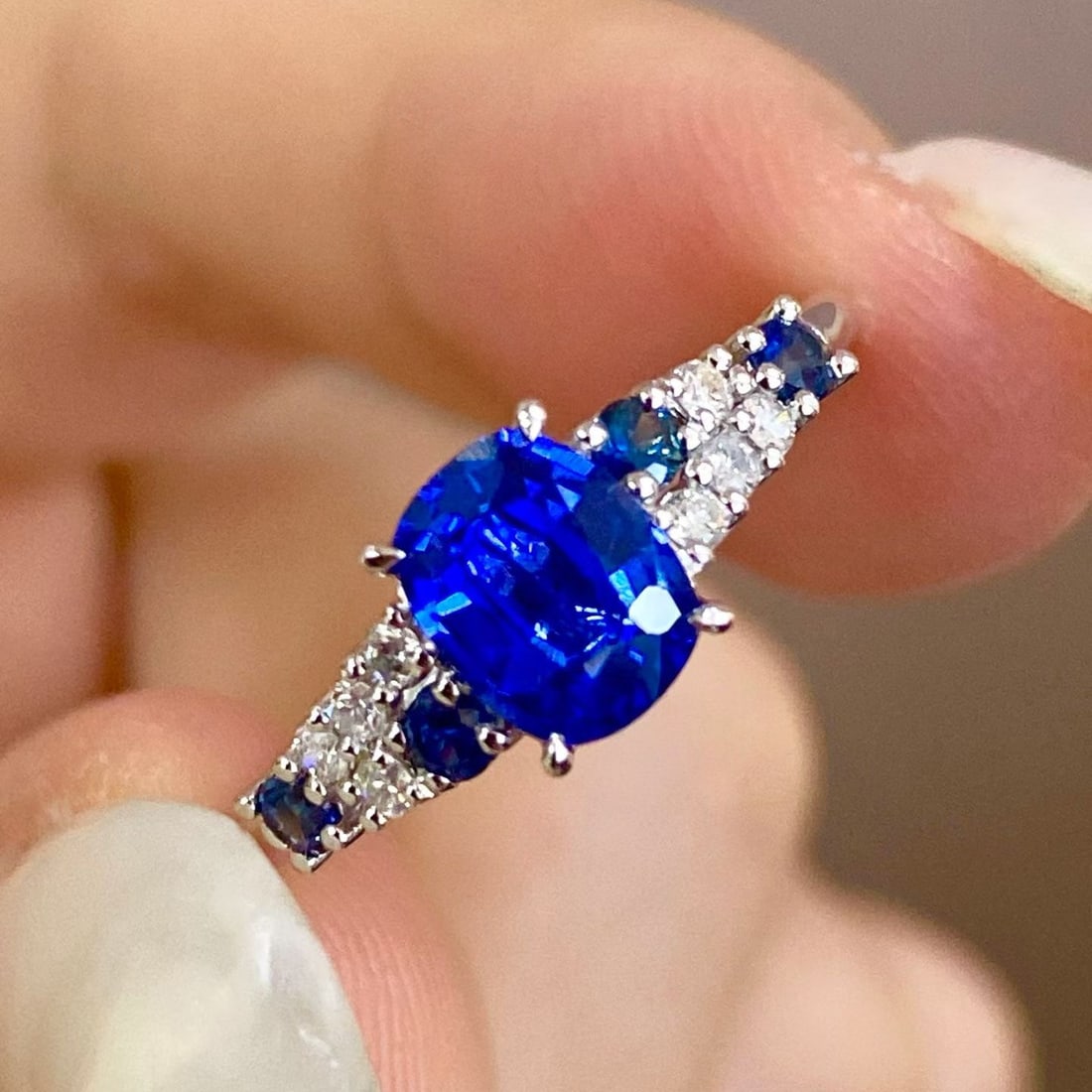 14k Gold 1.41 Ct Natural Sapphire & Diamond Ring - 5