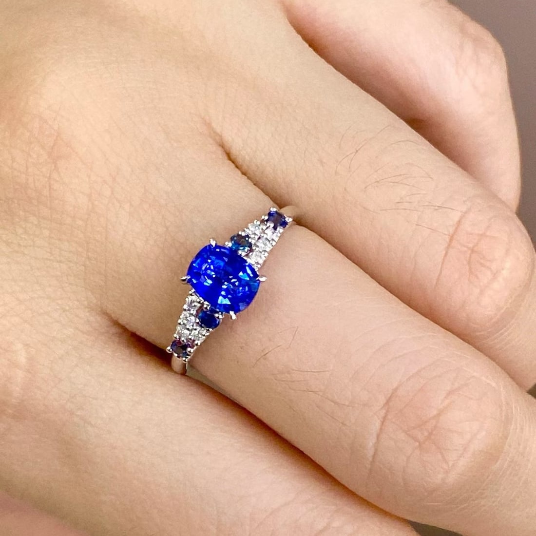 14k Gold 1.41 Ct Natural Sapphire & Diamond Ring - 7
