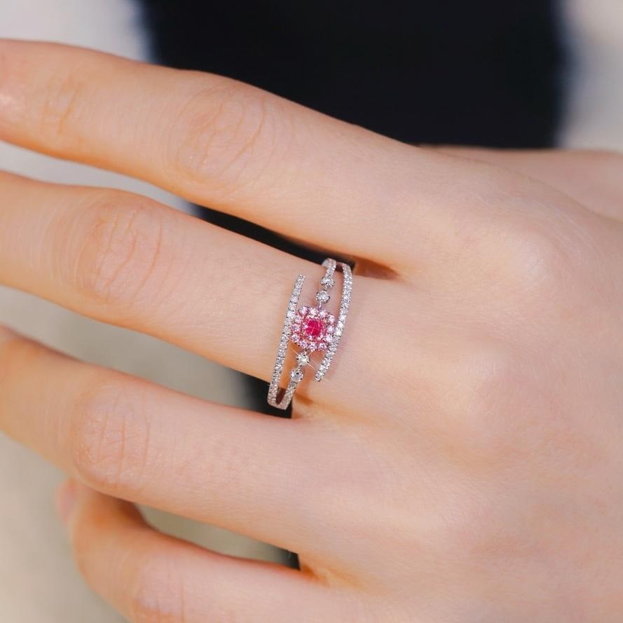 14k Gold 0.48 Ctw Natural Pink Diamond & Diamond Ring: Ref:231188222 // gold content:14k gold // ring size:7. 25us // // main gemstone:pink diamond // shape:cushion // carat weight:0. 16ct // color:pink // treatment:natural // // adjacent gemstone 2 :