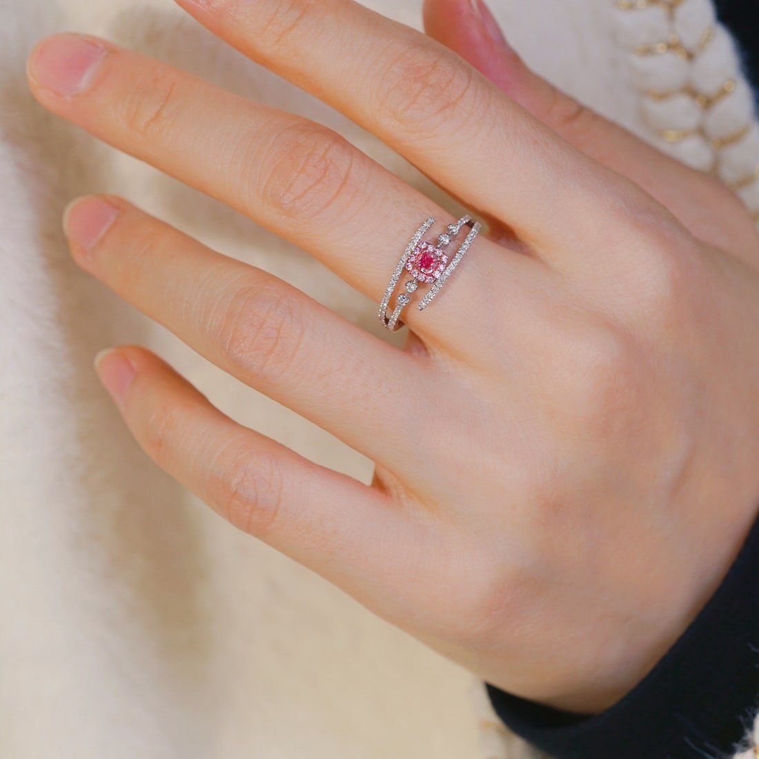 14k Gold 0.48 Ctw Natural Pink Diamond & Diamond Ring - 2