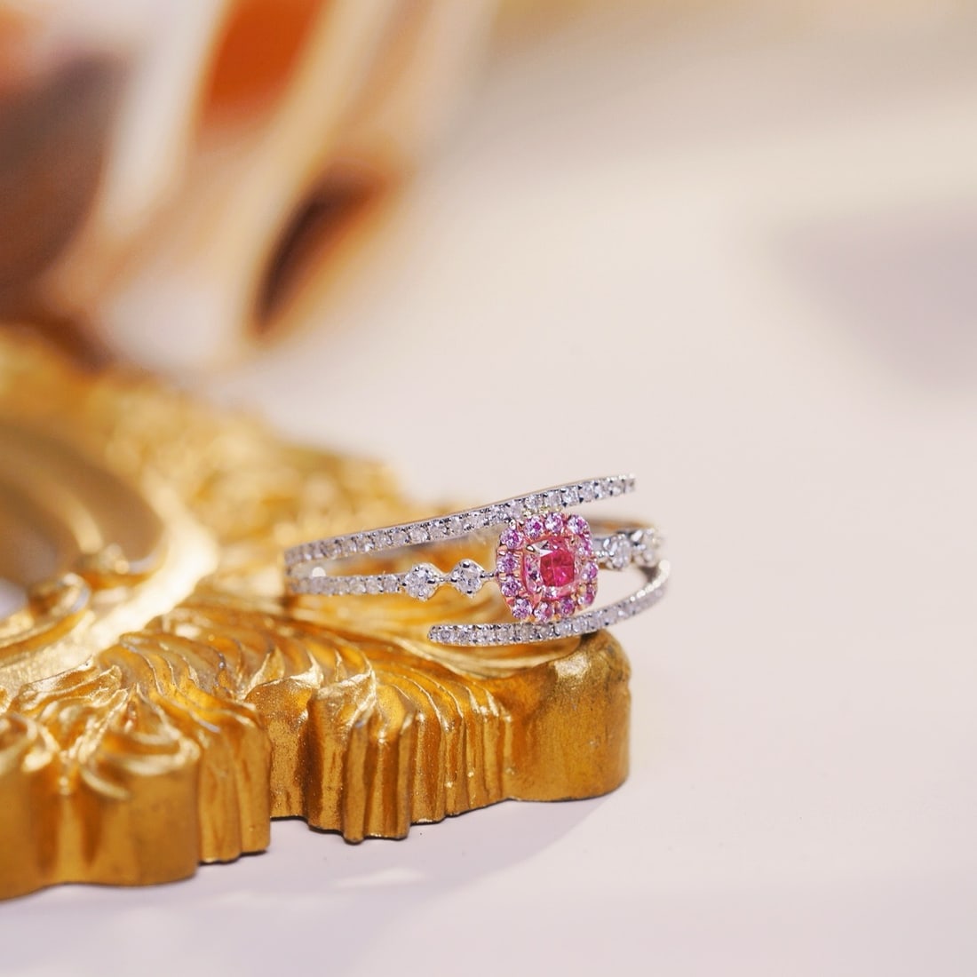 14k Gold 0.48 Ctw Natural Pink Diamond & Diamond Ring - 3