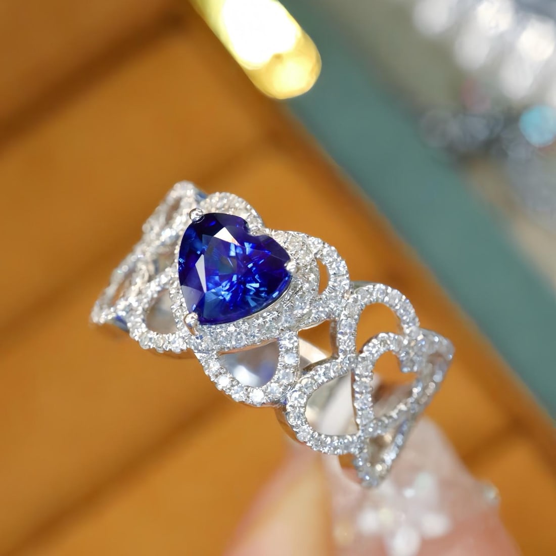 14k Gold 1.67 Ctw Natural Sapphire & Diamond Ring: Ref:231188233 // gold content:14k gold // ring size:7. 25us // // main gemstone:sapphire // shape:heart // carat weight:1. 16ct // color:blue // treatment:natural // // adjacent gemstone 2 : diamond