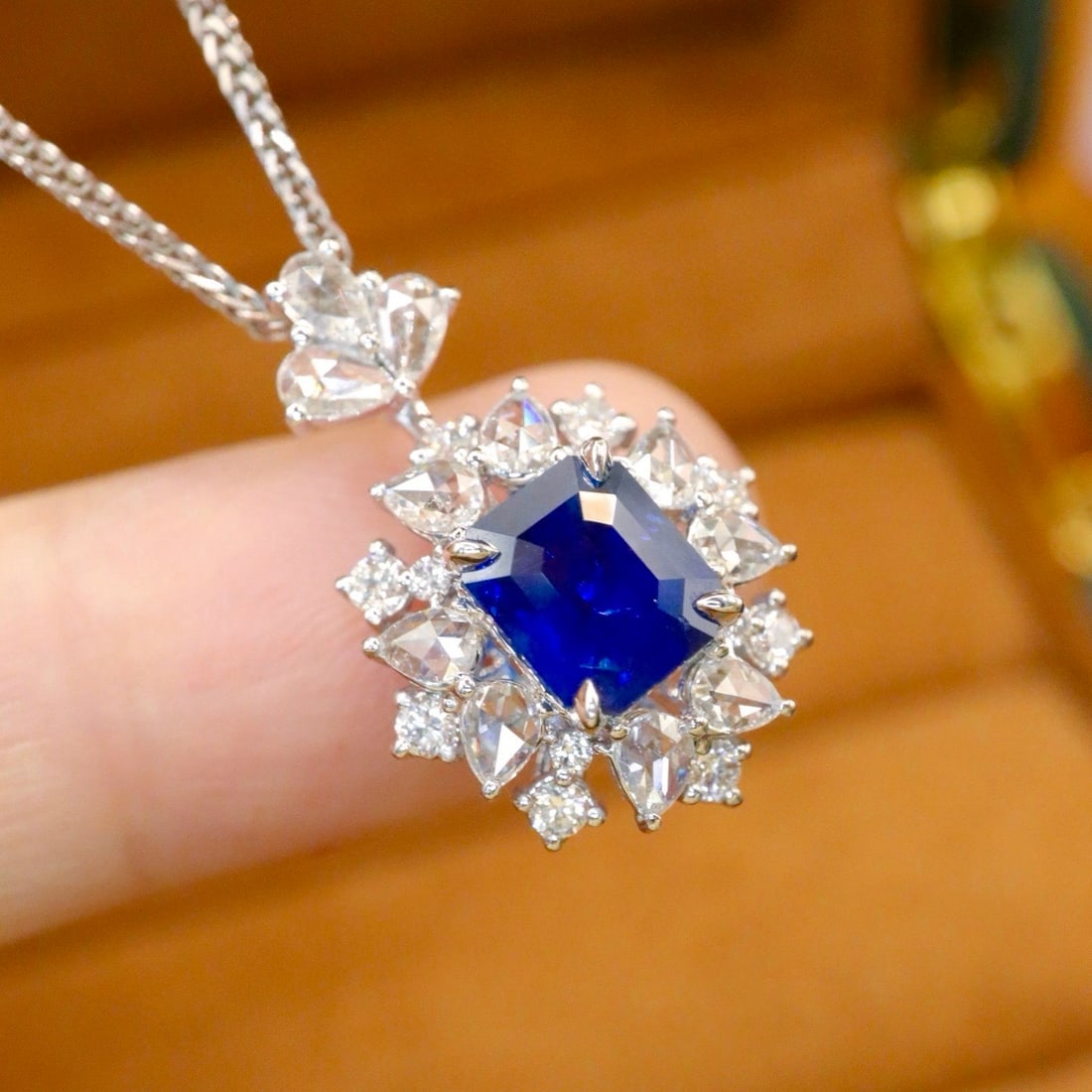 14k Gold 2.83 Ctw Natural Sapphire & Diamond Pendant( Without Chain ) - 2