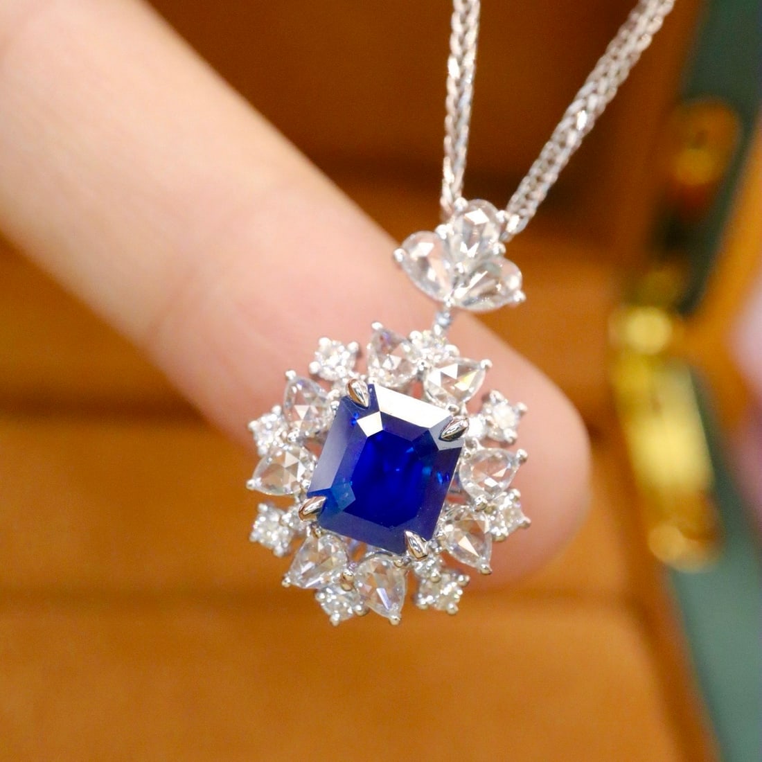14k Gold 2.83 Ctw Natural Sapphire & Diamond Pendant( Without Chain ) - 3