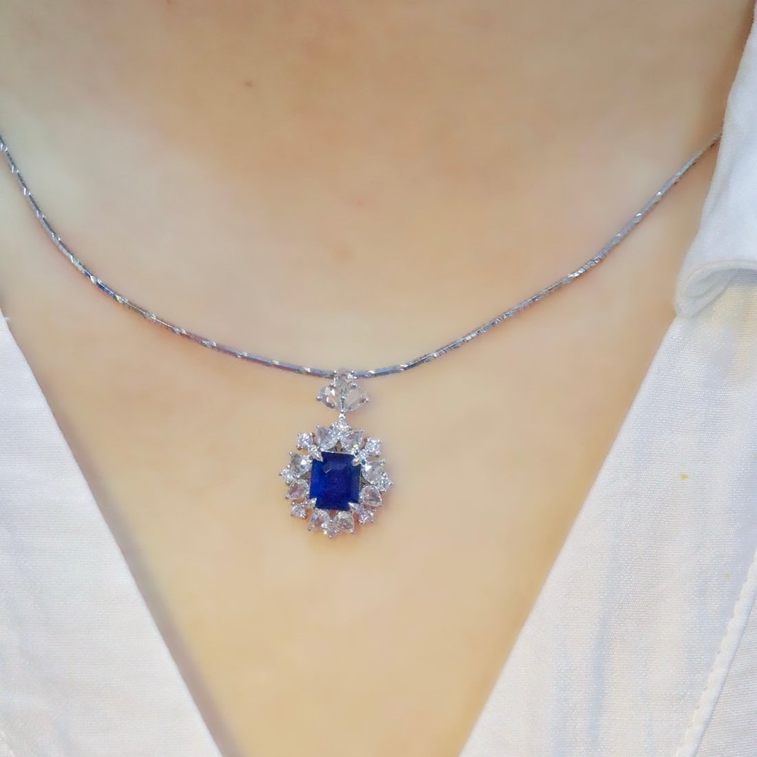 14k Gold 2.83 Ctw Natural Sapphire & Diamond Pendant( Without Chain ) - 5