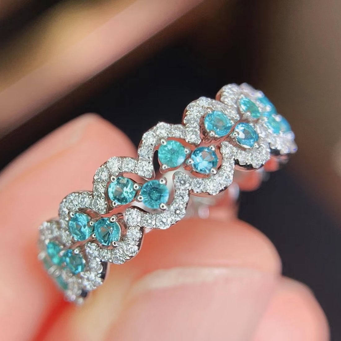 14k Gold 1.16 Ctw Natural Paraiba Tourmaline & Diamond Ring - 2