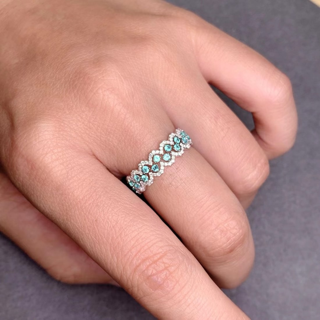 14k Gold 1.16 Ctw Natural Paraiba Tourmaline & Diamond Ring - 6